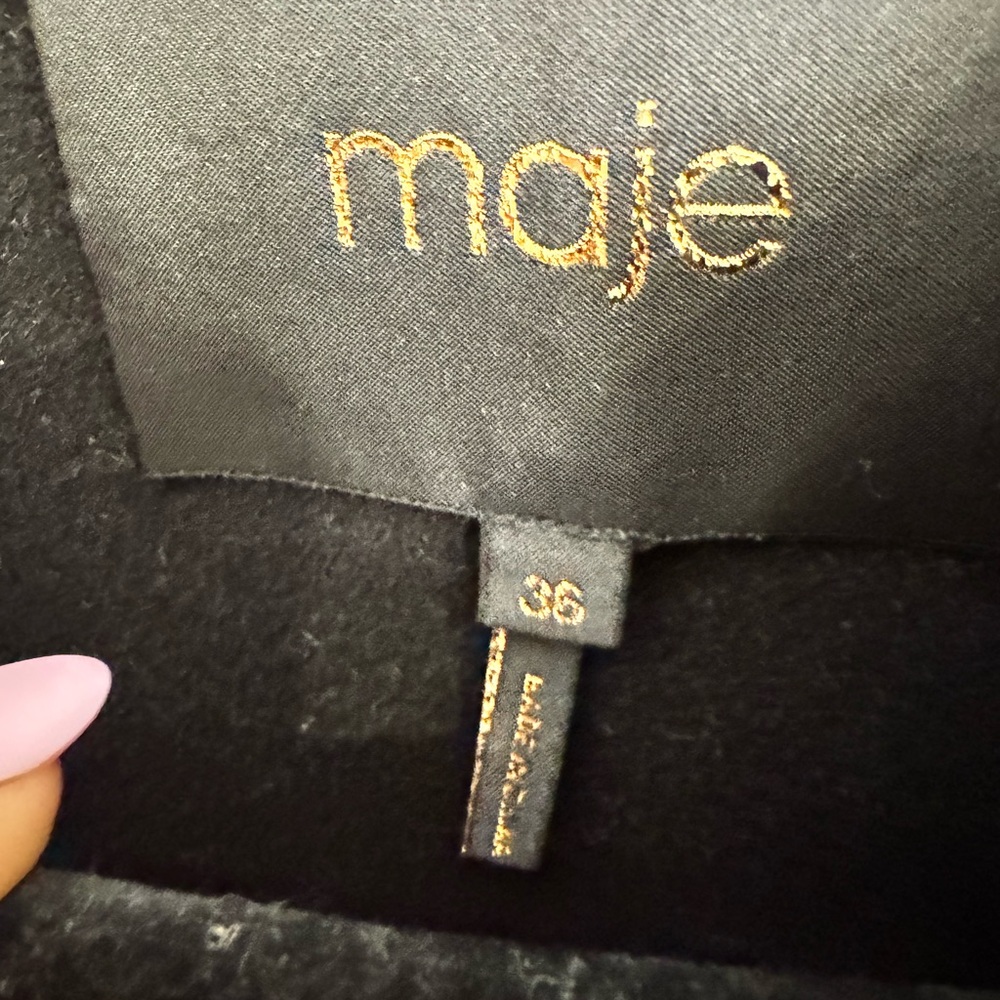 Maje Wool Black Coat with Fringe Hem Size 36 US 2-4 - Picture 5 of 5